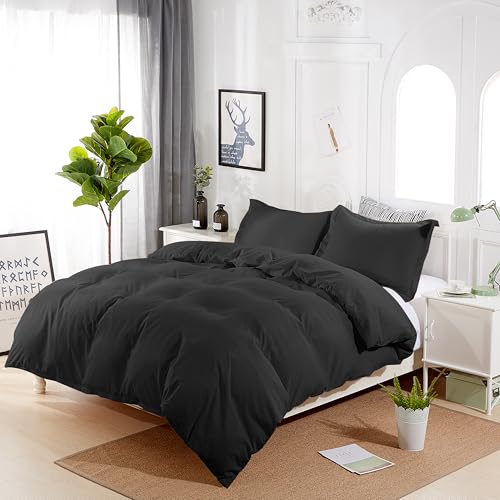 SDAPNAY King Size Black Duvet Cover Set - 3-Piece Soft Microfiber Bedding