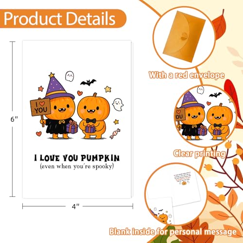 Funny I Love You Pumpkin Halloween Card with Envelope for Him and Her