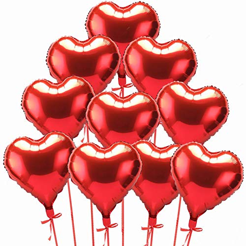 18" Red Heart Shaped Foil Balloons - 10 Pack Party Decor