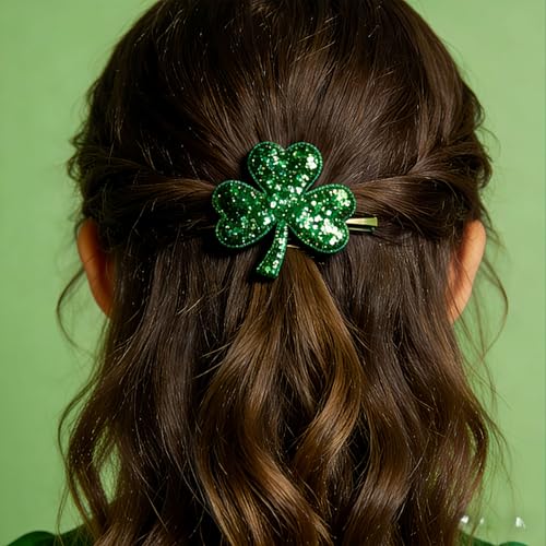 St. Patrick's Day Green Shamrock Sequin Hair Clips 2Pcs