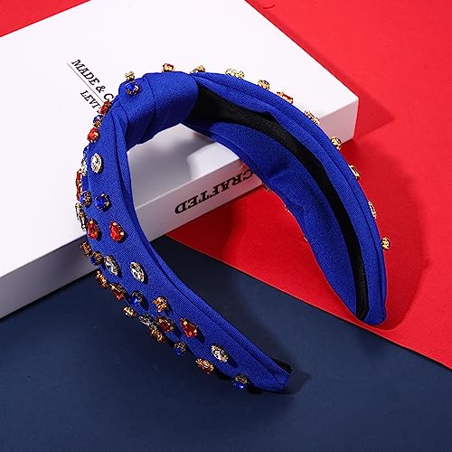 American Flag Knotted Headband with Pearls and Rhinestones, 4th of July
