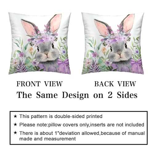 Easter Throw Pillow Covers - 2 Pack Floral Cross & Bunny 18x18