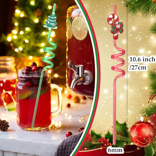 Reusable Christmas Party Straws with Decorations - 30 Pack