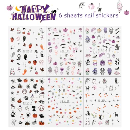 6 Sheets Gothic 3D Halloween Nail Art Stickers Self-Adhesive Decals