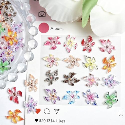 3D Flower Nail Charms Hibiscus Floral Gems for Acrylic Nails 60PCS