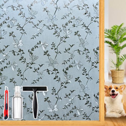 Frosted Glass Window Film - Elegant Flower Design, 17.5" x 78.74"