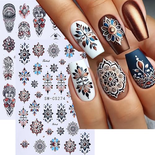 Bohemian Nail Stickers 3D Retro Lace Petals Self-Adhesive Decals 4 Sheets