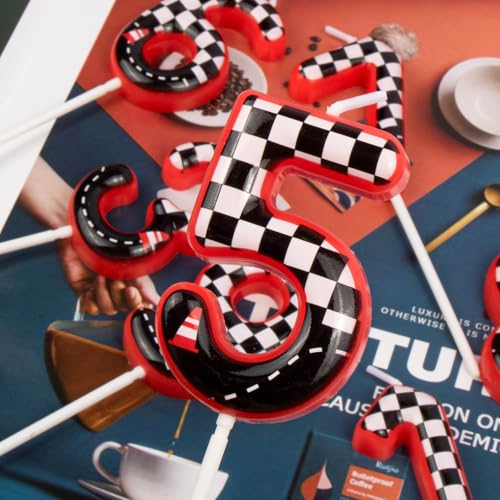 Black and White Plaid Birthday Candles - Racing Theme (Set of 4)