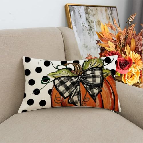 RABUSOFA Fall Pumpkin Pillow Cover 12x20 Inches Polka Dot Thanksgiving Decor