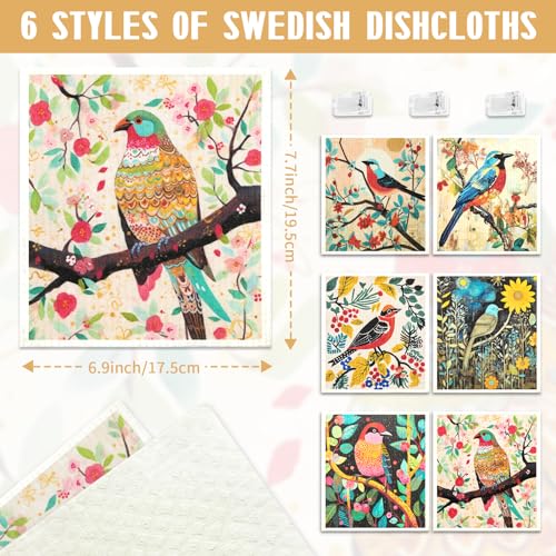 Swedish Dishcloths Set - 6-Pack Reusable Kitchen Towels with Clips