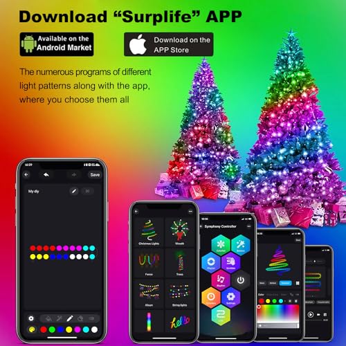 Smart LED Christmas Tree String Lights with Ring App Control - 200 LEDs, Indoor & Outdoor, Warm/Cool White or Multicolor