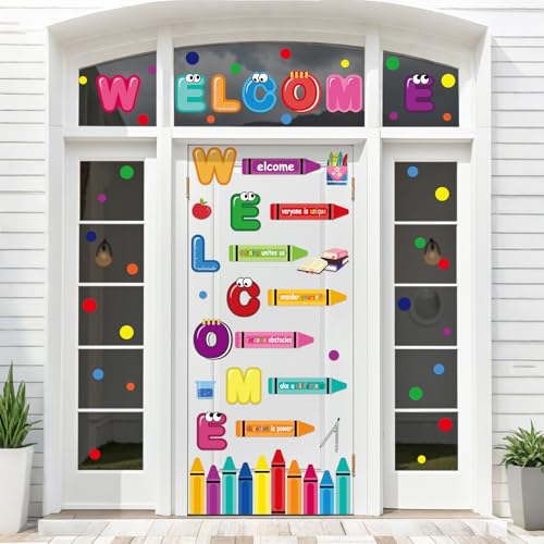 9 Sheet Welcome Back to School Crayon Window Clings for Classroom Decor