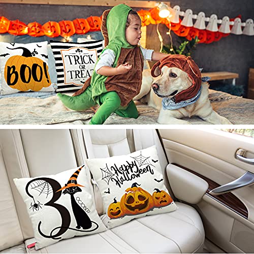 Halloween Pillow Covers Set of 4 - 18x18 Linen Cushion Covers
