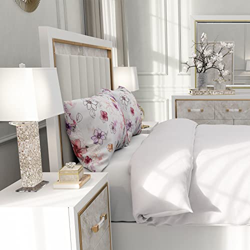 YIYEA King Pillow Cases Set of 2, Floral Brushed Microfiber, 20 x 36 Inch