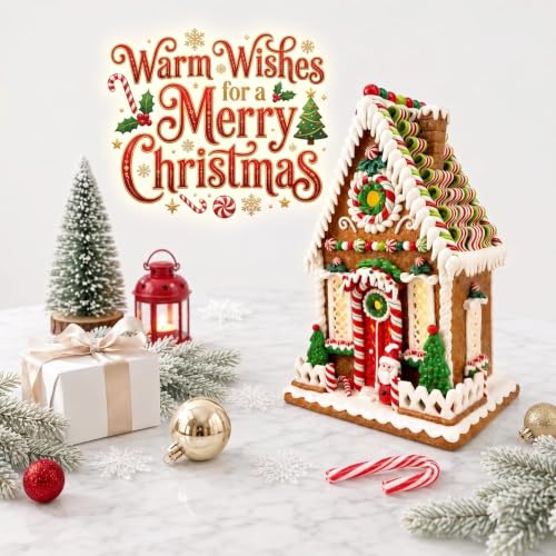 13-Inch Lighted Gingerbread House with LED Lights - Festive Holiday Decor