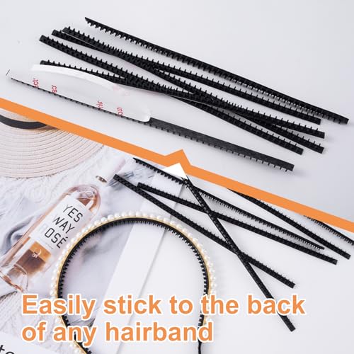 Pndeyo 10pcs Self-Adhesive Silicone Headband Teeth Strips for DIY Hair Accessories - Black