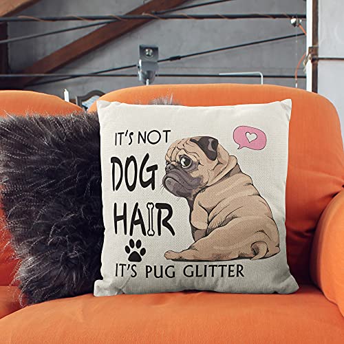 Cute Pug Throw Pillow Cover 18x18, Linen Decorative Dog Lover Gift