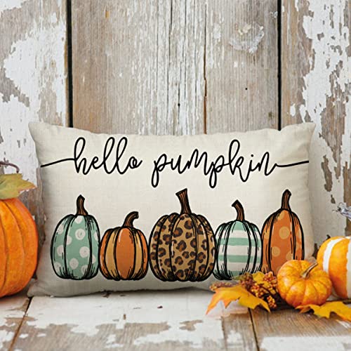 Fall Lumbar Pillow Cover Hello Pumpkin Autumn Decorative Throw Pillow