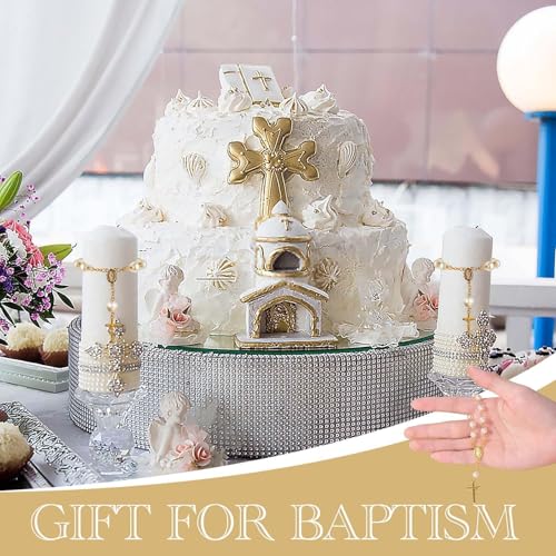 10-Set Gold Pearl Mini Rosary Beads with Organza Bags for Baptism Favors