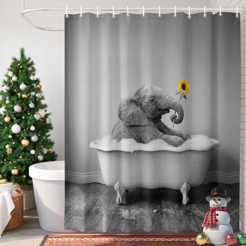 Funny Grey Elephants Shower Curtain - 72x72 Inch Waterproof Fabric Bath Set