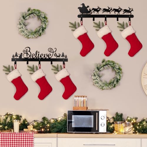 Christmas Stocking Wall Rack with 5 Hangers - Holiday Decor Organizer