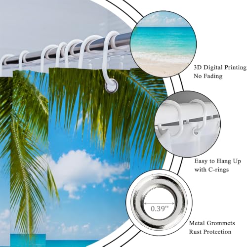 Colorful Beach Shower Curtain 70" x 70" - Tropical Palm & Ocean Scene