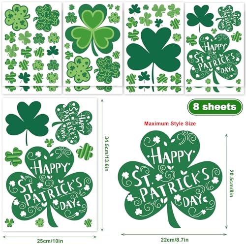 St. Patrick's Day Window Clings - 8 Double-Sided Shamrock Stickers