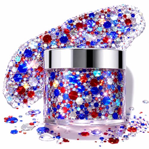 Red White and Blue Body & Face Glitter Gel - 50g Holographic