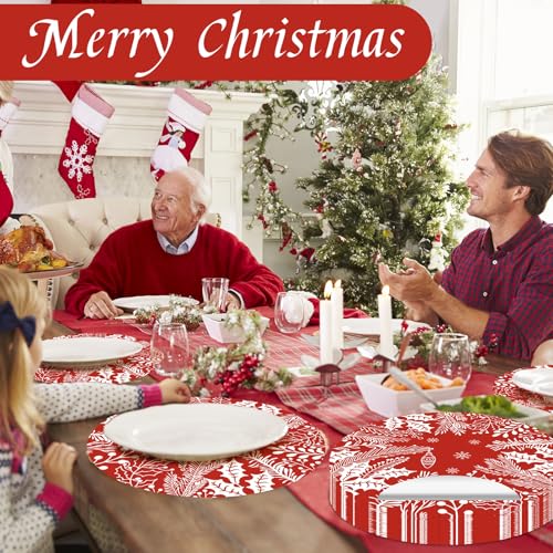 Christmas Red Placemats 50 Pack - Pine Leaves & Holly Holiday Tableware