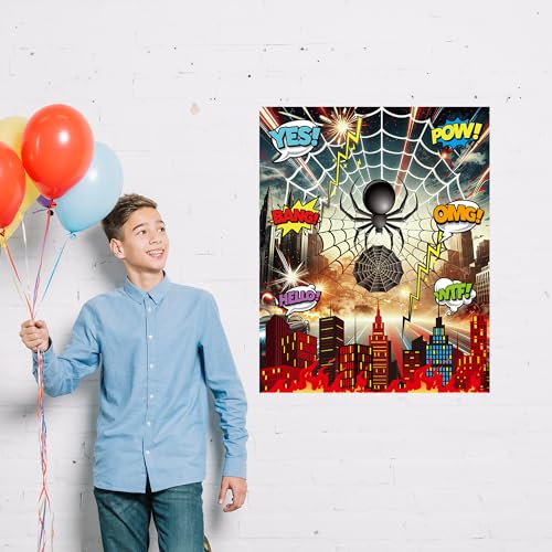 Pin the Spider on the Web Game - Kids Spider Birthday Party Supplies