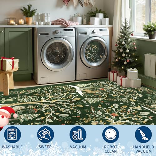 Green 5x7 Christmas Forest Rug with No-Slip Backing - Holiday Floor Mat for Dining & Living Rooms