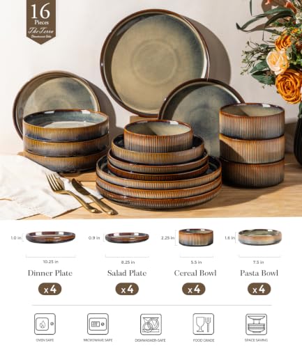 Ceramic Dinnerware Set for 4 - 16-Piece Cocoa Mocha Finish
