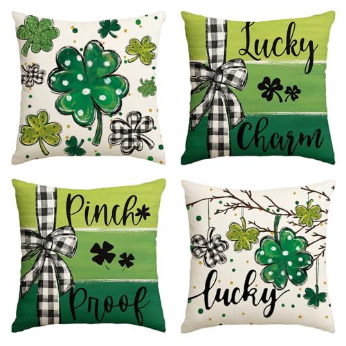 AVOIN colorlife St Patricks Day Clover Throw Pillow Covers - 18" x 18" (Set of 4)