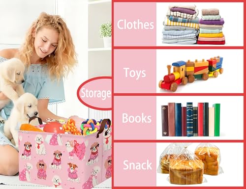 Pink Dog Toy Basket Collapsible Storage Bin for Pet Supplies - Large