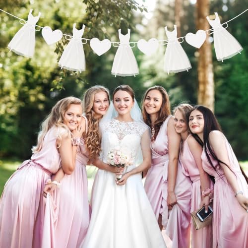 Pre-Strung White Glitter Wedding Dress Banner - 9.8ft Bridal Shower Decor