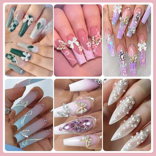 Qdsuh 3D Bow & Butterfly Nail Charms with Pearls Manicure Kit