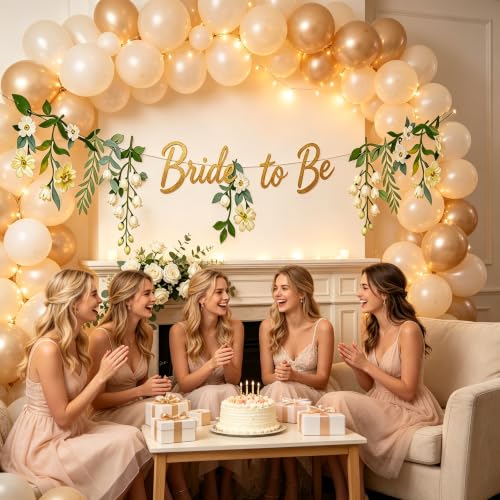 Bride to Be Floral Banner - Gold Glitter Bridal Shower Decor