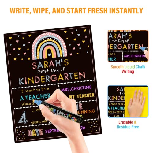 Boho Rainbow First Day of School Sign - Reusable Double-Sided Milestone Board