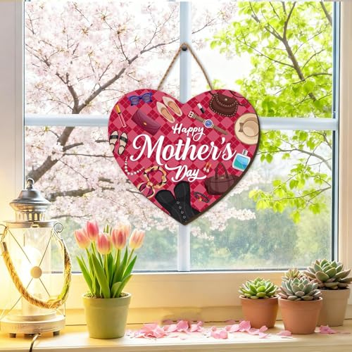 Mother's Day Wooden Welcome Sign, Pink Floral Butterfly Front Door Wreath