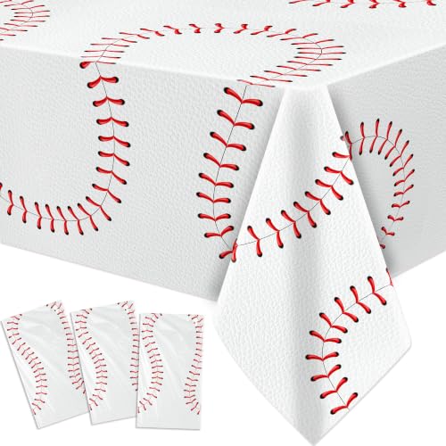 Baseball Tablecloths - 3 Pack Disposable Party Covers, 86x55in