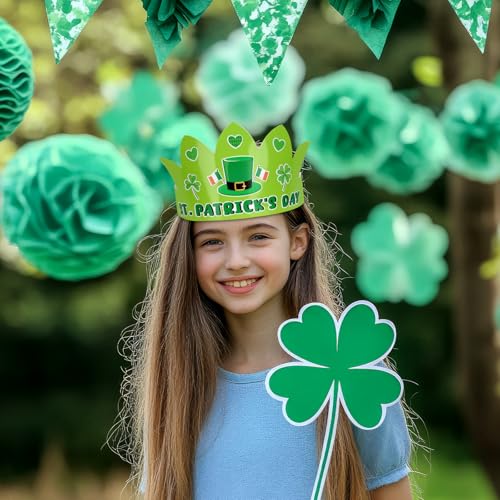 30 Pack St. Patrick's Day Adjustable Crowns with Stickers