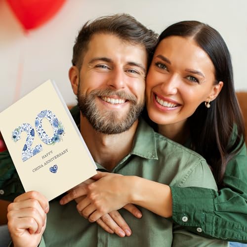 20th Anniversary Card with Envelope - Premium Quality, 8x5.3 Inches
