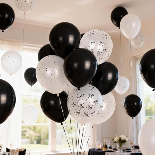 Black and White Bow Balloons Set - 35 Premium Latex Party Balloons