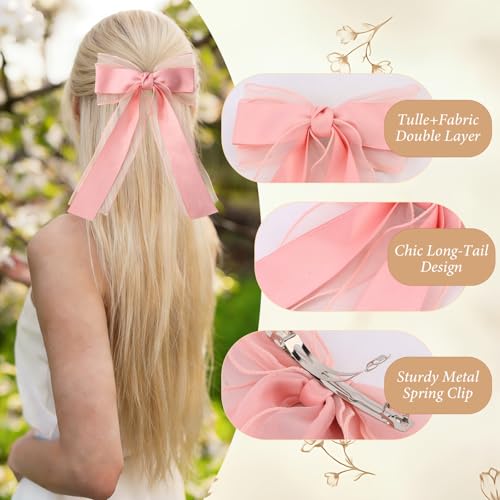 Silk Satin Hair Bows for Women Oversized Large Hair Clips 3 Pack
