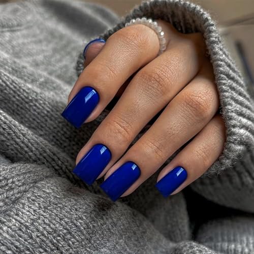 XCREANDO Royal Blue Press on Nails Medium Square Fake Nails Set