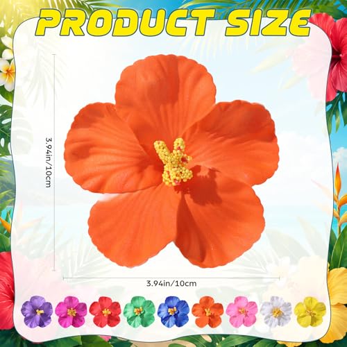 12 Pcs Orange Artificial Hibiscus Flowers, 4-Inch Realistic EVA Foam