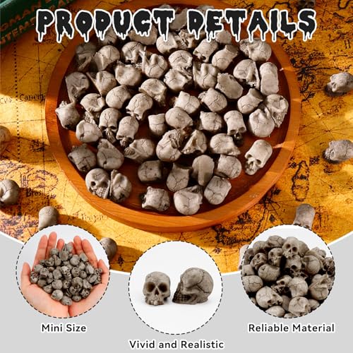 24 PCS Mini Skull Heads - Realistic Resin Figurines for Halloween Decor