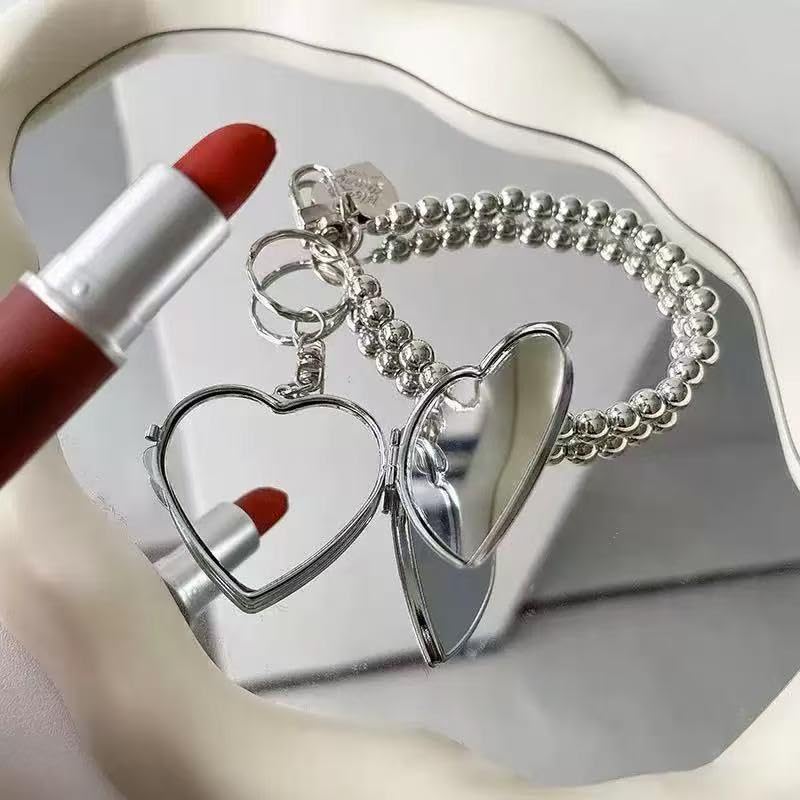 Heart-Shaped Metal Keychain with Portable Folding Mirror