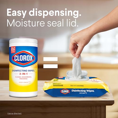 Clorox Disinfecting Cleaning Wipes, Crisp Lemon Scent, 75 Count Flex Pack