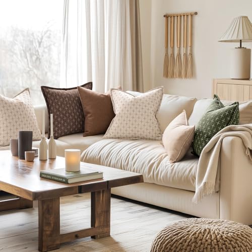 MIULEE Olive Green Burlap Linen Throw Pillow Covers 18x18" - Set of 2